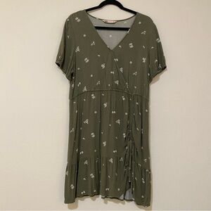 SO Olive Green Mini Dress with Floral Design